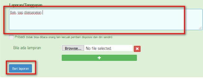 Tampilan laporan/tanggapan surat