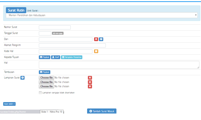 Form pembuatan surat rutin