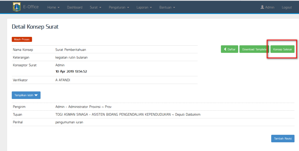 Halaman Detail Konsep Surat