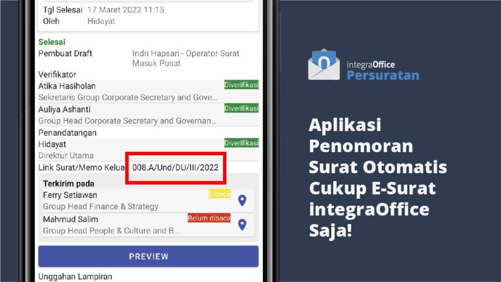 Aplikasi Penomoran Surat Otomatis Cukup E-Surat integraOffice Saja!